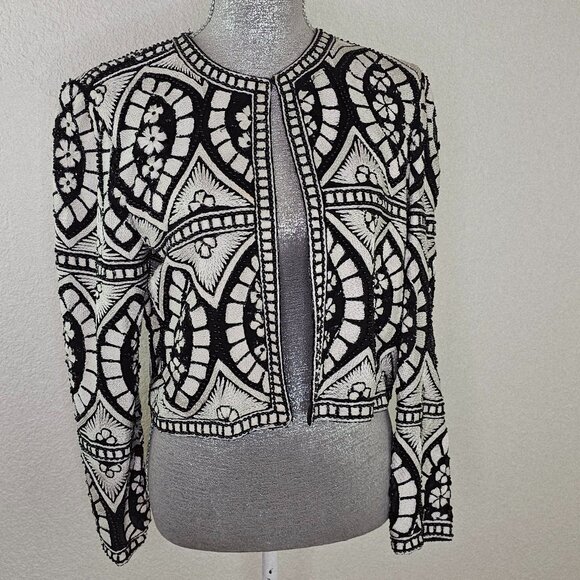Niteline Della Roufogalli Jackets & Blazers - Niteline Della Roufogali  Vintage Silk Crop Beaded Jacket
